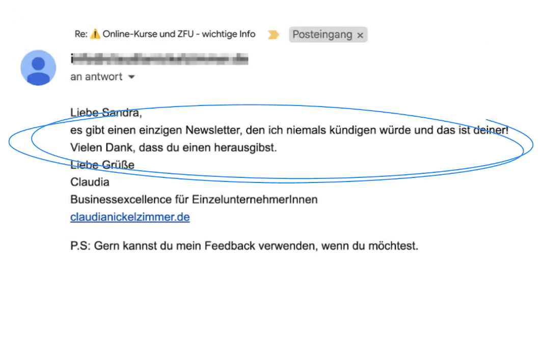 Email von Claudia: es gibt einen einzigen Newsletter, den ich niemals kuendigen wuerde